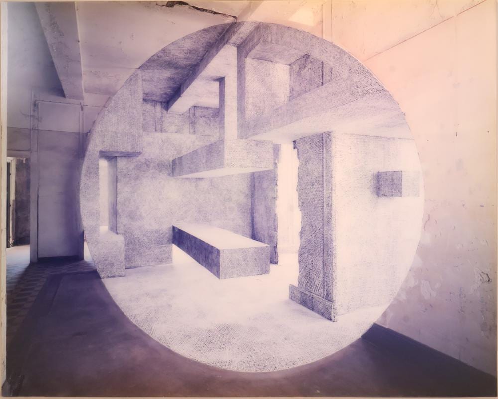 Georges Rousse comparable auction result: georges rousse 1947 abstract sphere in warehouse black and white inkjet printed photograph