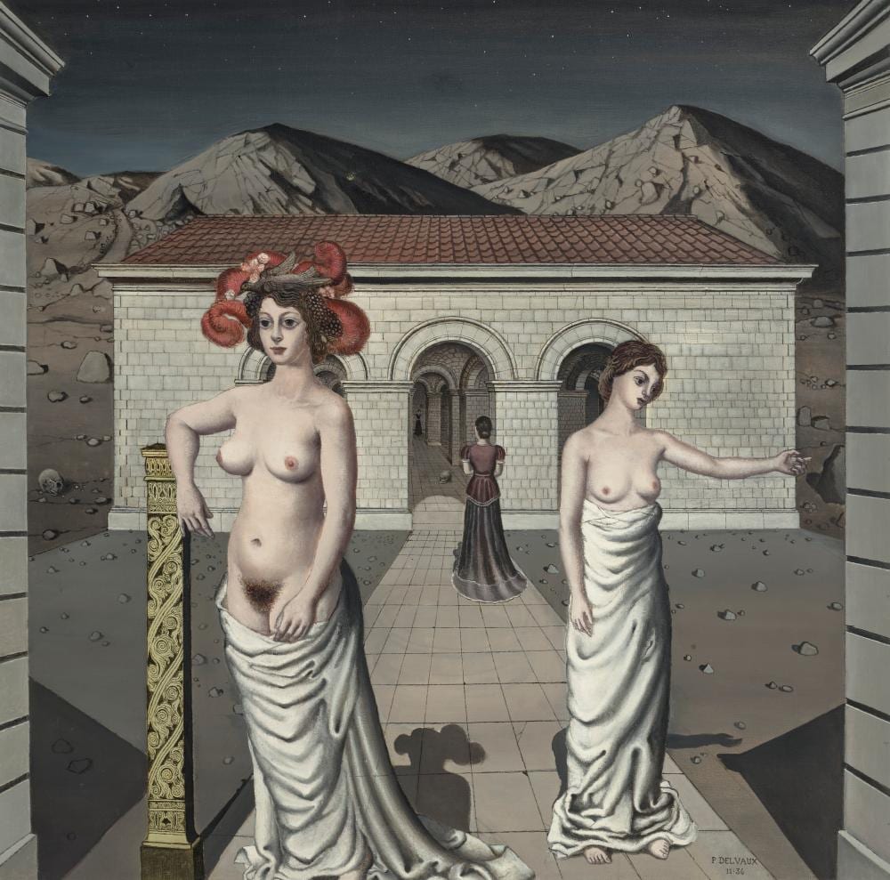 Paul Delvaux (1897-1994). Les belles de nuit (Comédie du soir ou La comédie comparable sale