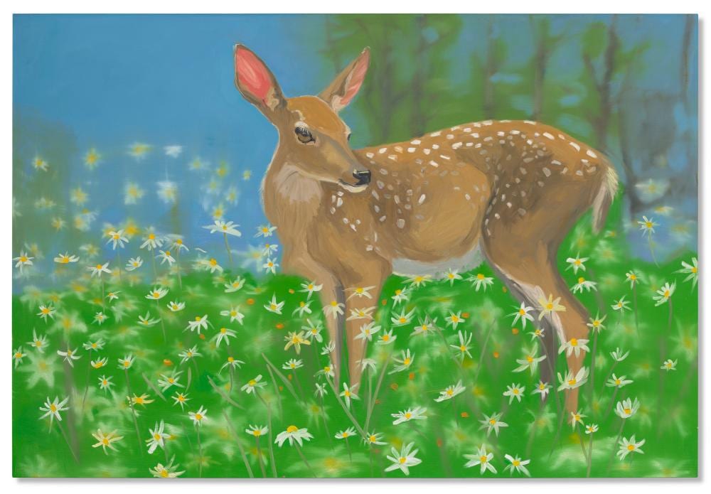 Ann Craven comparable auction result: ann craven b 1967 deer in daisies 3 the life of the fawn oil on can