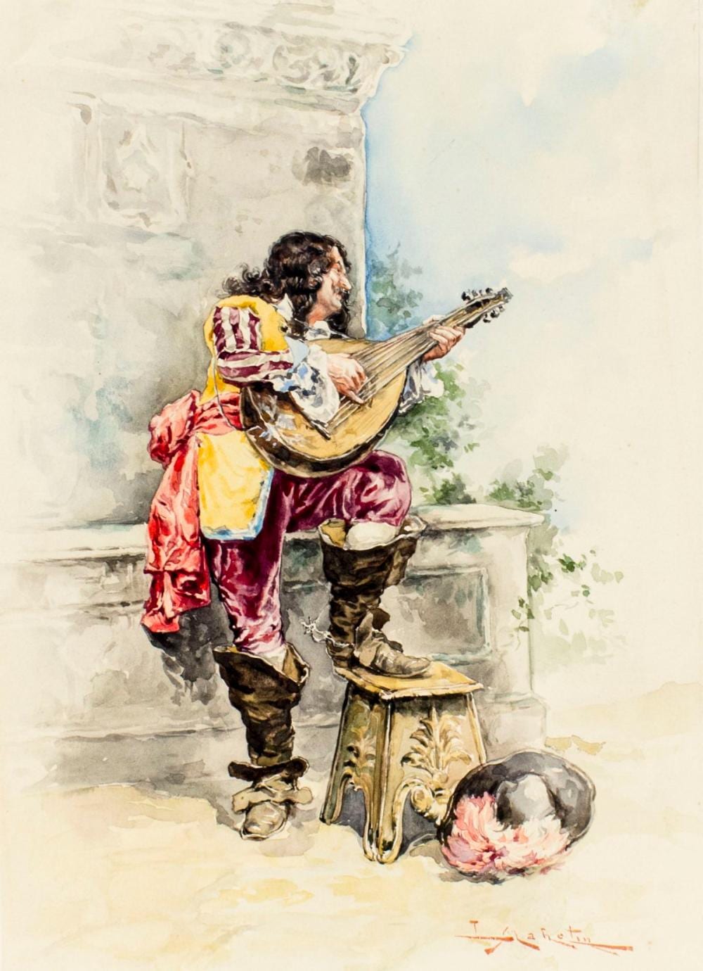 Leon Louis Mahelin comparable auction result: leon louis mahelin france 19c watercolor painting antique