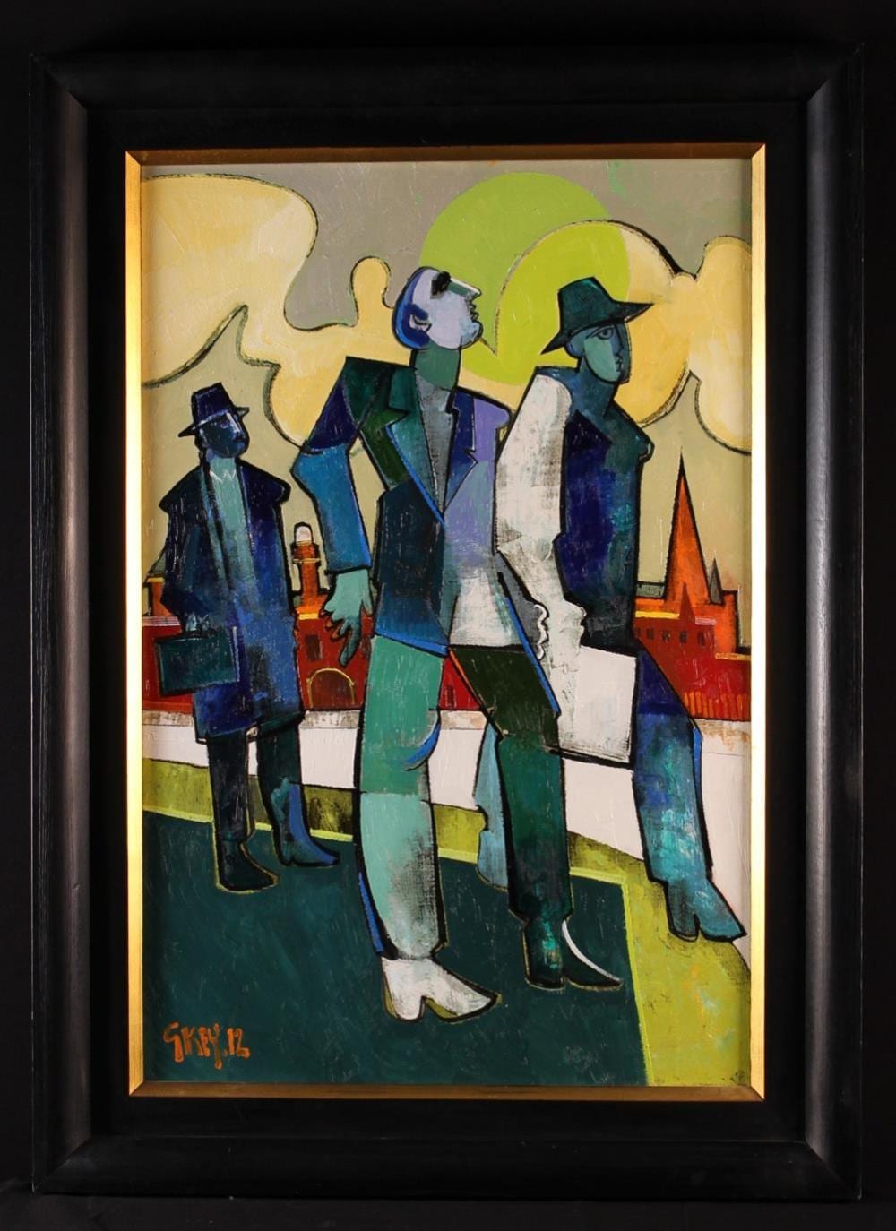 Geoffrey Key comparable auction result: geoffrey key b 1941 an oil on canvas titled office workers signed lower left and dated 12 in