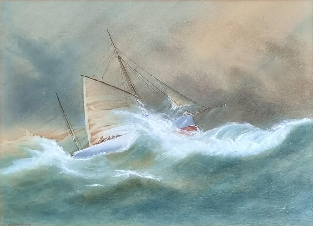 Arthur V. Gregory comparable auction result: arthur victor gregory 1867 1957 ellida crossing bass straight december 28th 1907 1908 watercolour and gouache signed lowe