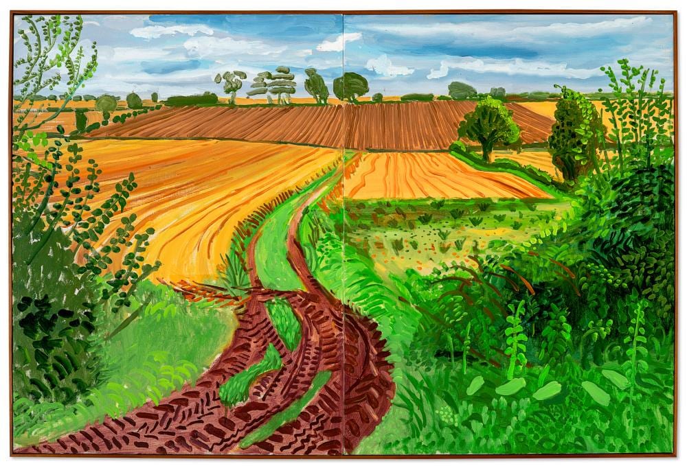 David Hockney (B. 1937). Between Kilham and Langtoft. oil on canvas, in two comparable sale