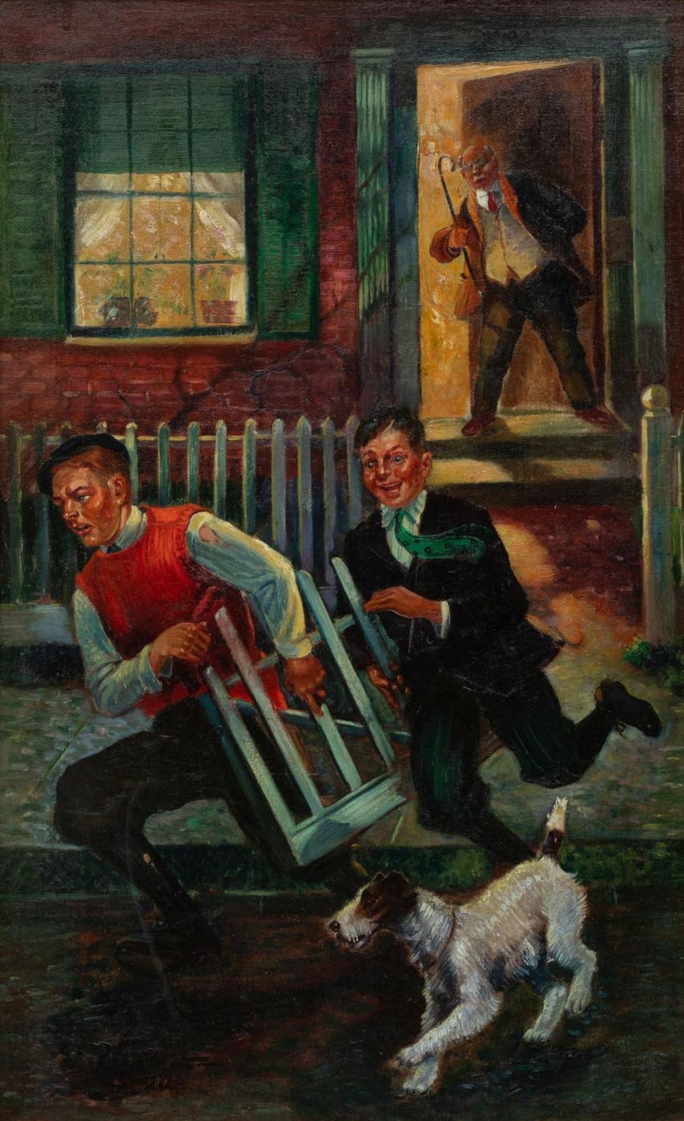 Benton Henderson Clark comparable auction result: benton henderson clark american 1895 1964 oil on canvas 1920 a boy s prank h 28 w 17