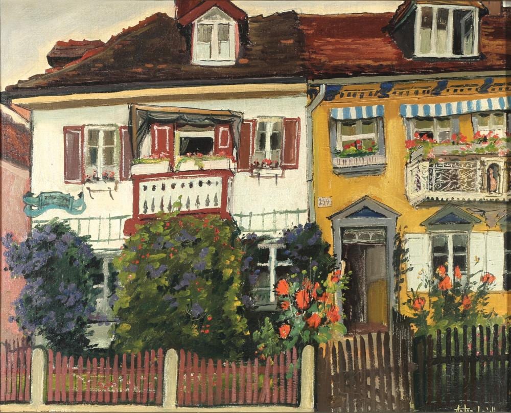 Anton Leidl comparable auction result: anton leidl 1900 1976 view of houses with front gardens