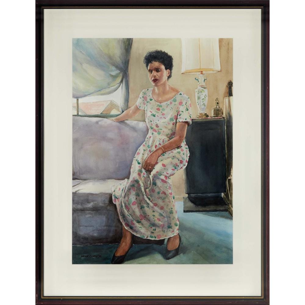 Neville Clarke comparable auction result: neville clarke canadian b 1959 untitled woman seated in living room