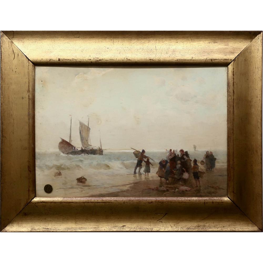 Hector Caffieri comparable auction result: hector caffieri british 1847 1932 fisherfolk on beach