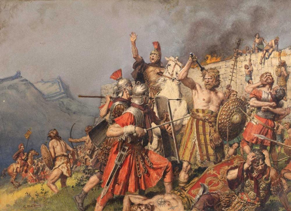 fortunino matania 1881 1963 a roman ambush signed watercolour with copyright stamp verso 31 x 41cm unframed · Mallams · 2025-03-05 Fortunino Matania comparable auction result: fortunino matania 1881 1963 a roman ambush signed watercolour with copyright stamp verso 31 x 41cm unframed