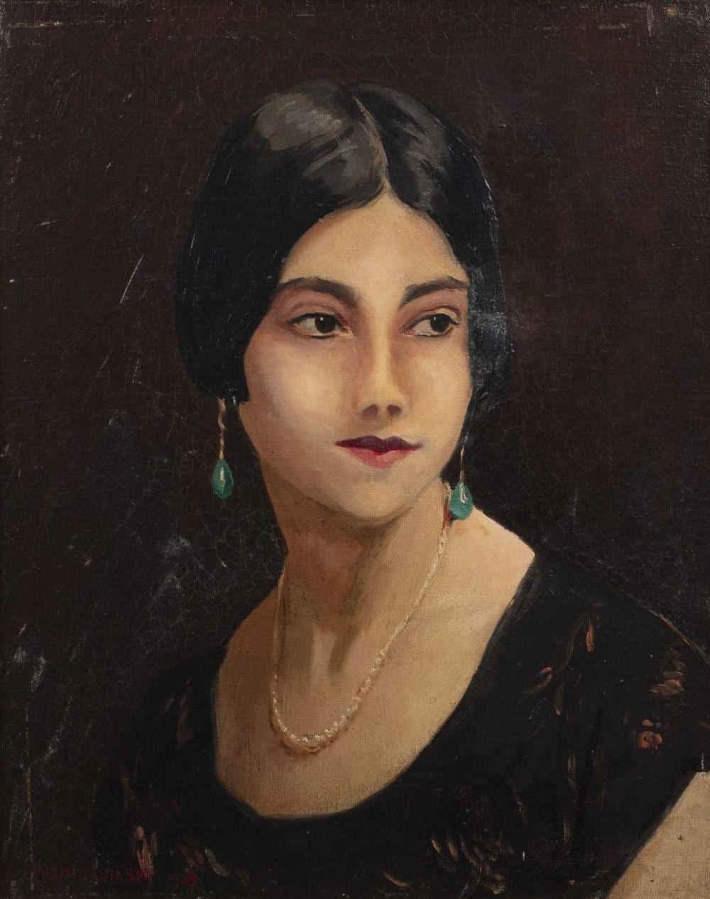Philip Naviasky comparable auction result: philip naviasky 1894 1983 portrait of a young lady with jade drop earrings signed and dated 1928 oil on canvas 49 5 x 39 5cm