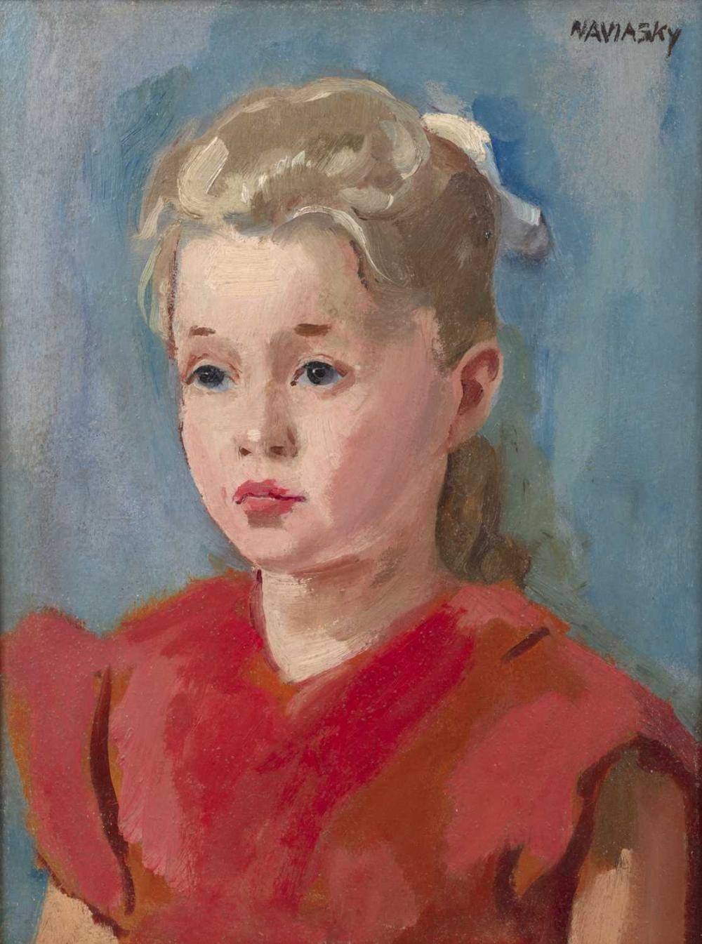 Philip Naviasky comparable auction result: philip naviasky 1894 1983 portrait of julie a young girl in a red dress signed titled verso oil on board 39 5 x 29 5cm