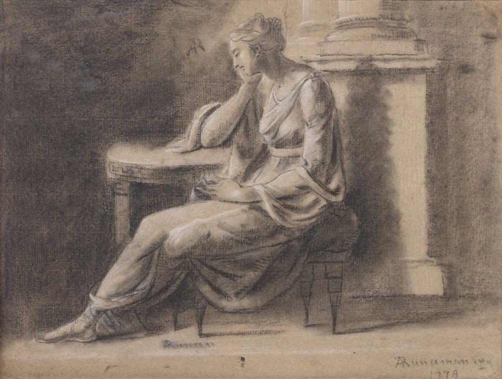Alexander Runciman comparable auction result: alexander runciman 1736 1785 guismondo with the heart of guiscardo signed and dated 1779 black chalk heightened with white 26 x 35cm mounted but unframed