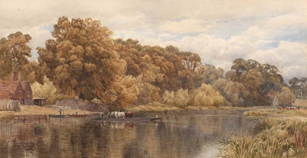 Augustus Walford Weedon comparable auction result: augustus walford weedon 1838 1908 river landscape with figures and horses signed and dated 81 watercolour 26 x 51 5cm