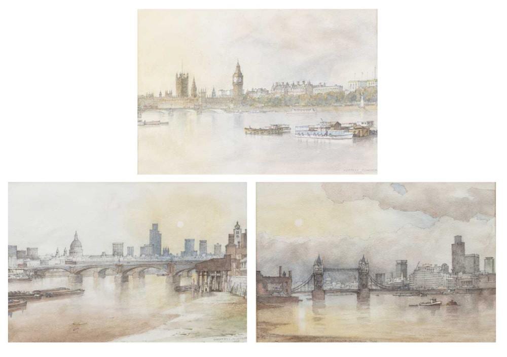 Geoffrey Jenkinson comparable auction result: geoffrey jenkinson 1925 2005 westminster from jubilee gardens signed and dated 1988 watercolour 17 x 24 5cm and two further similar 3