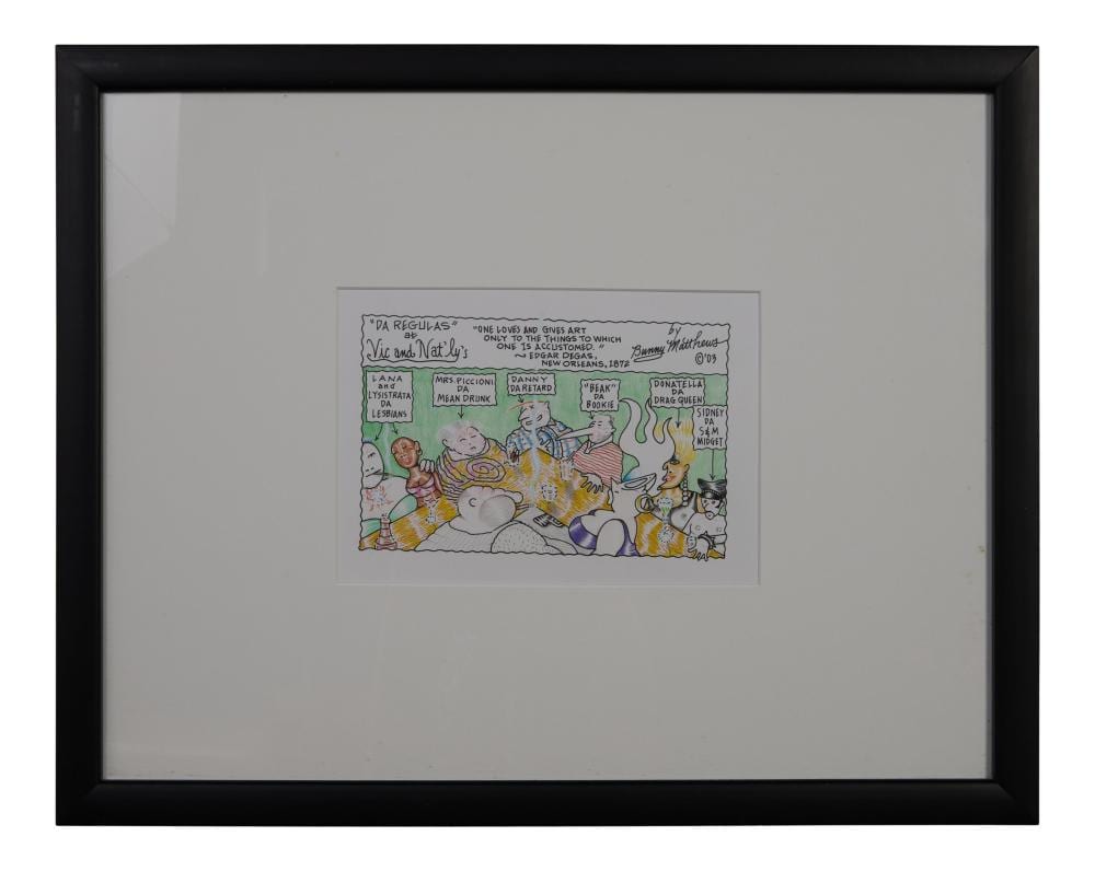 Bunny Matthews comparable auction result: bunny matthews american new orleans 1951 2021 da regulas at vic and nat ly s 2003 sight h 5 3 4 in w 8 1 4 in framed h 15 1 2 in w 19 1 2 in