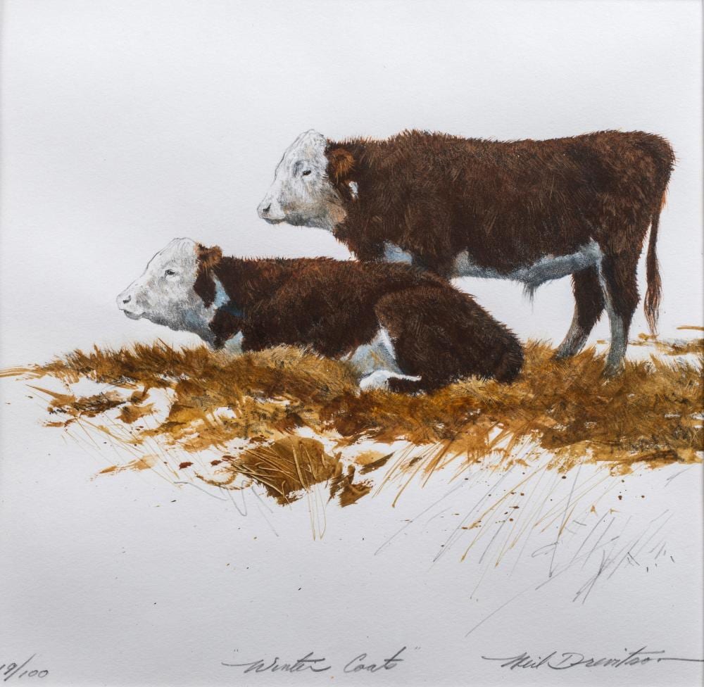 Neil Drevitson comparable auction result: neil drevitson b 1946 winter coats vermont hand colored lithograph