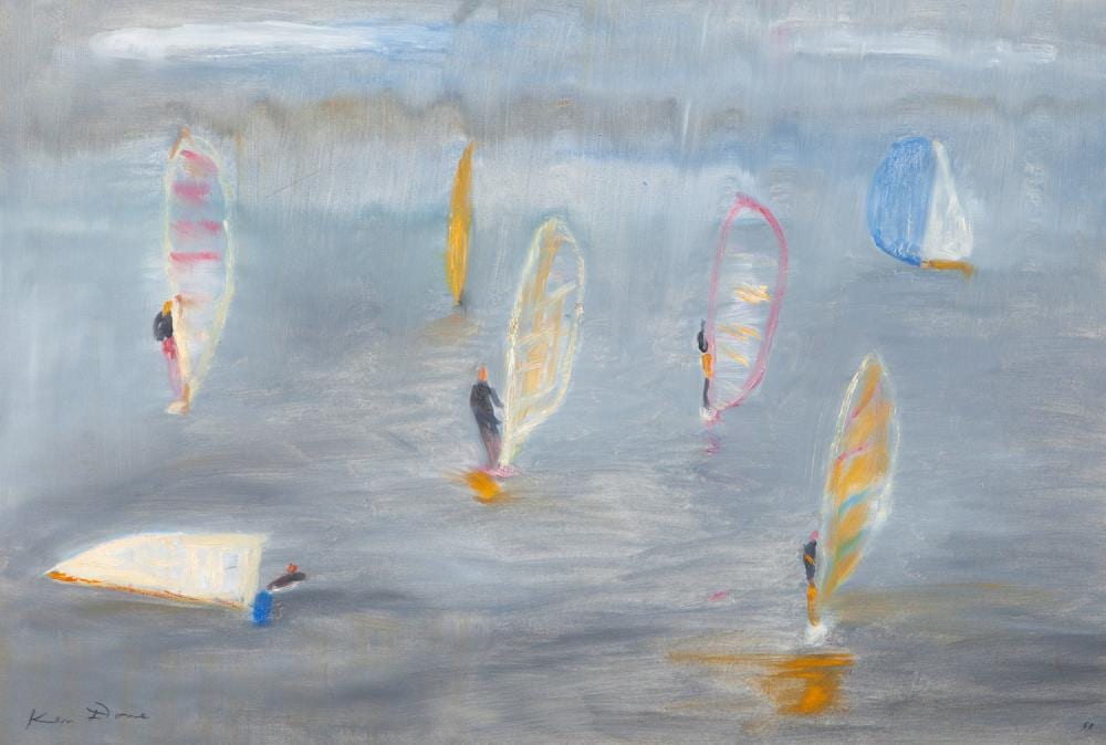 Ken Done comparable auction result: ken done windsurfers in the rain oil on board