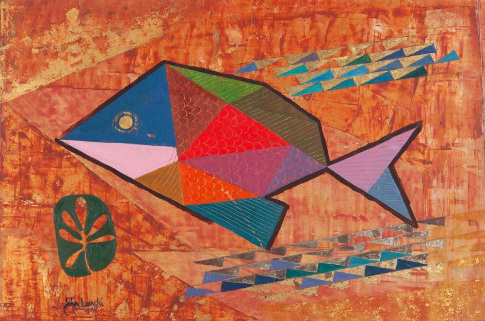 John Lunghi comparable auction result: john lunghi fish oil and goldleaf on board