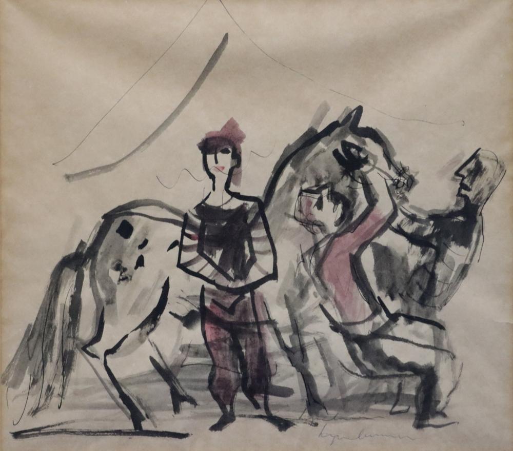 francis lymburner pen and watercolour horse and stablemen signed lower right details of artist to verso approx 30cm x 27cm · Albion Antique Auction Centre · 2025-03-06 Francis Lymburner comparable auction result: francis lymburner pen and watercolour horse and stablemen signed lower right details of artist to verso approx 30cm x 27cm