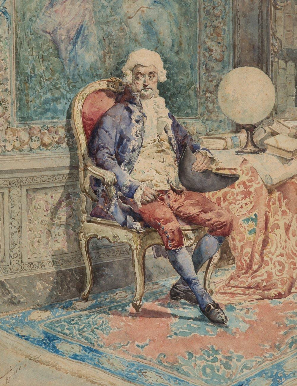 Mariano de Franceschi comparable auction result: mariano de franceschi rome 1849 1896 the collector 1881 watercolor on paper slight damage to the frame c 1850 signed dated and located rome