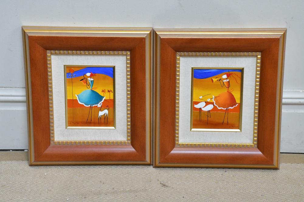 Esther Myatlov comparable auction result: esther myatlov born 1976 a pair of oils on board a soul of my heart and white storks both signed 19 x 14cm both framed 2