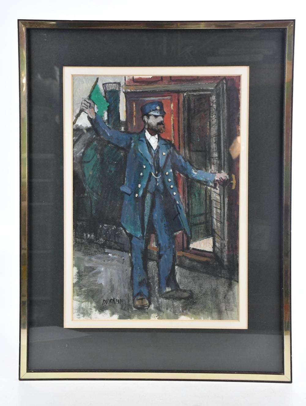 Tom Durkin comparable auction result: tom durkin 1928 1990 oil train conductor signed 40 x 28cm framed and glazed