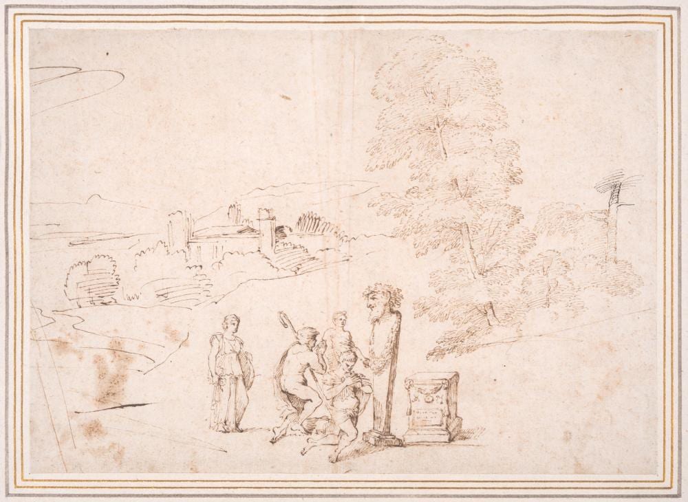 giovanni francesco grimaldi 1606 1680 landscape with shepherds kneeling before a term · Forum Auctions - UK · 2025-03-19 Giovanni Francesco Grimaldi comparable auction result: giovanni francesco grimaldi 1606 1680 landscape with shepherds kneeling before a term