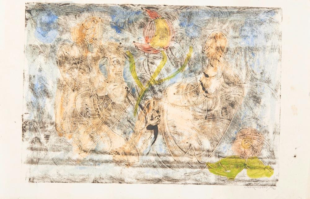 Guilherme Mateus Casquilho comparable auction result: guilherme mateus casquilho 1930 1991 monotipia sobre papel assinada e datada de 1956 dim aprox 26 x 37 cm