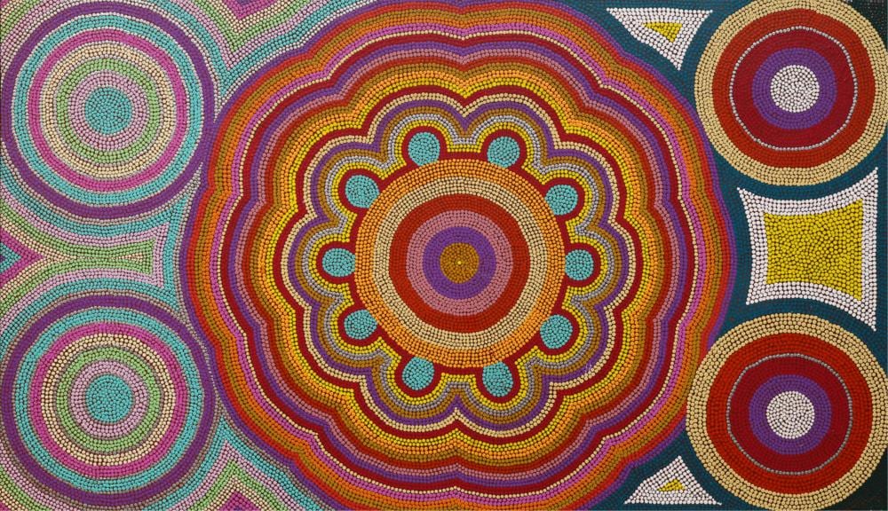 Geraldine Riley Napangardi comparable auction result: geraldine riley napangardi bush flowers acrylic on canvas 90cm x 155cm