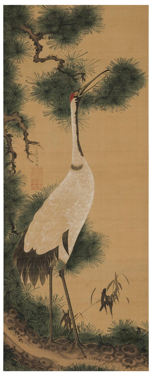 Ito Jakuchu comparable auction result: ito jakuchu 1716 1800 crane pine and bamboo hanging scroll ink and co