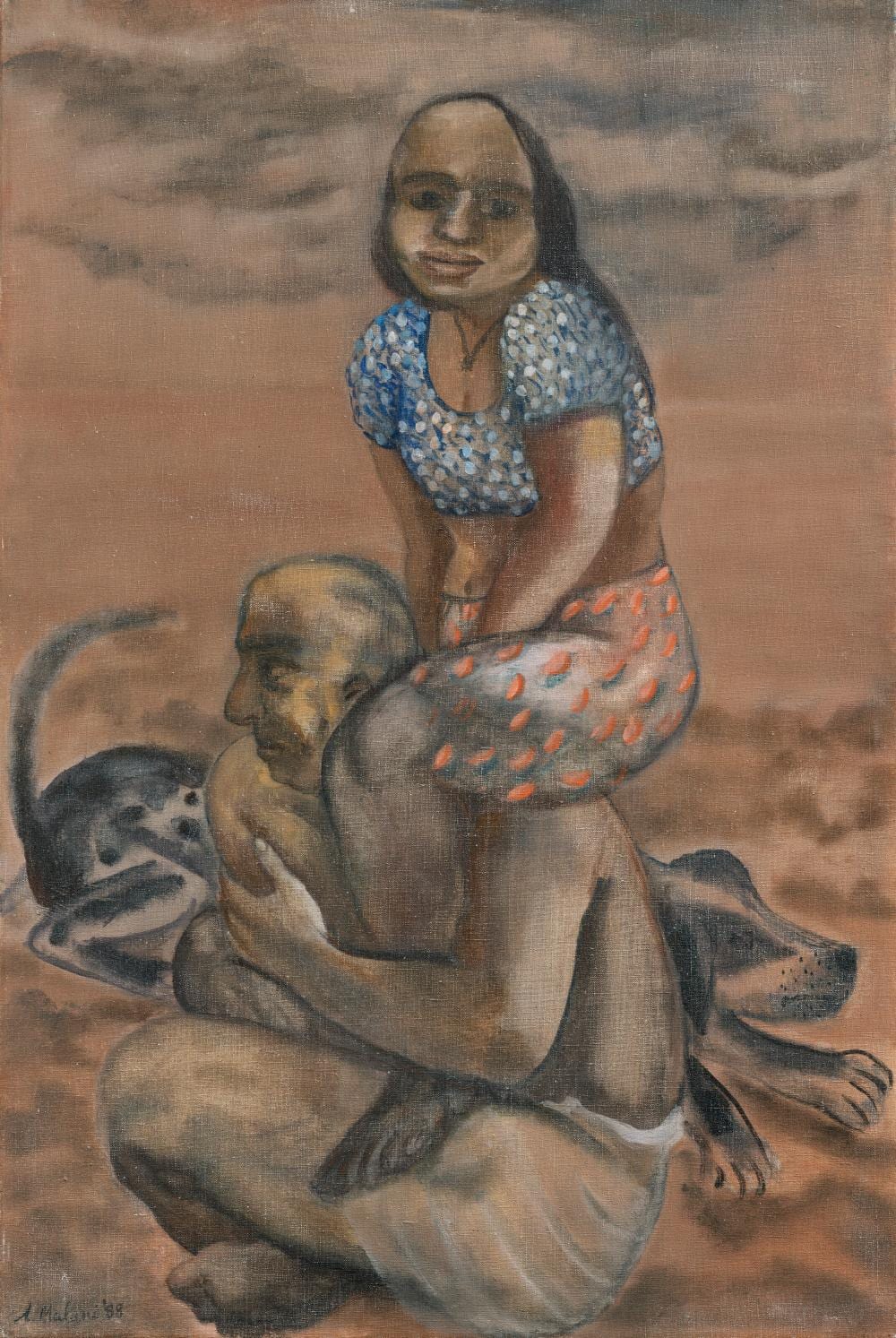 Nalini Malani comparable auction result: nalini malani b 1946 father child oil on canvas35 x 23 in 90 2