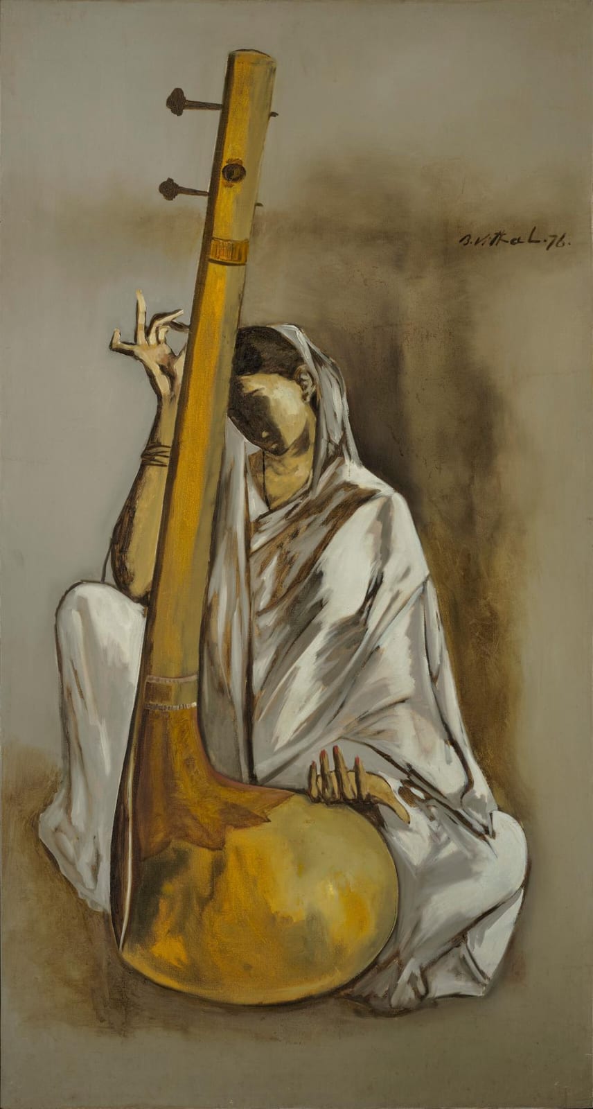 B. Vithal comparable auction result: b vithal 1935 1992 untitled musician oil on canvas64 x 34 1 8 in 1