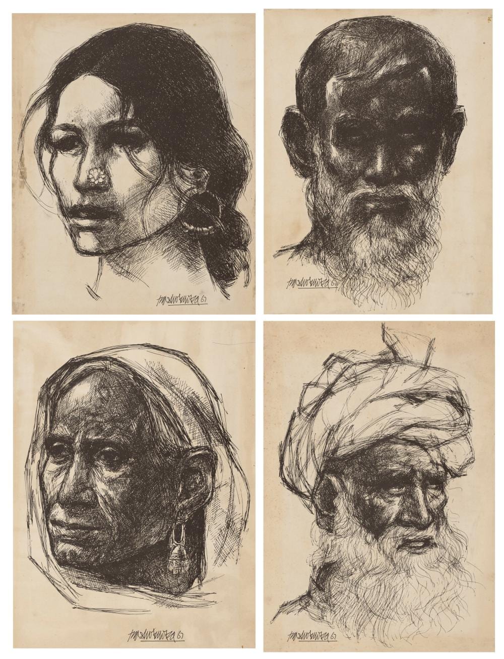 Bashir Mirza comparable auction result: bashir mirza 1941 2000 untitled portraits of pakistan series lithogra