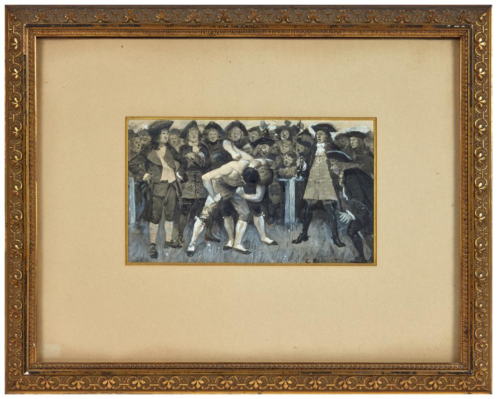 Charles Edouard Delort comparable auction result: charles edouard delort 1841 1895 le combat de lutteurs lavis et r hauts de gouache blanche
