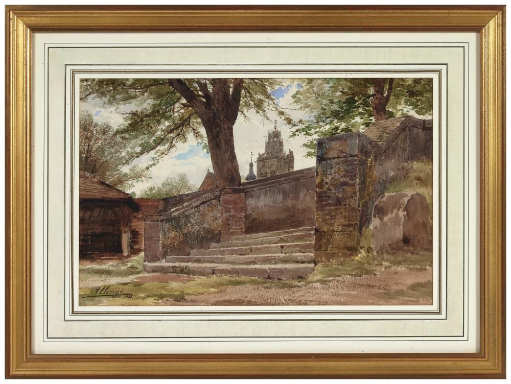 Auguste Allongé comparable auction result: auguste allong 1833 1898 les marches pr s de l glise 1888 aquarelle sign et dat 1888