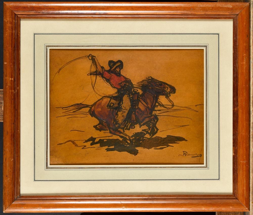 Henri Deluermoz comparable auction result: henri deluermoz 1876 1943 le cow boy encre et gouache sign en bas droite 24 x 32 cm