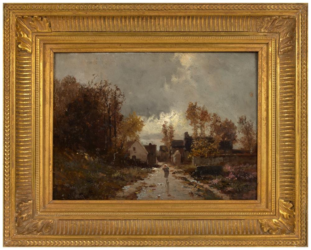 Alfred Godchaux comparable auction result: alfred godchaux 1835 1895 l entr e du village en automne huile sur panneau sign en bas