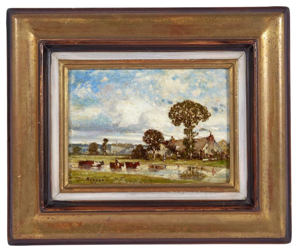 Adolphe Hervier comparable auction result: adolphe hervier 1818 1879 le retour du troupeau 1849 huile sur panneau sign et dat 1849