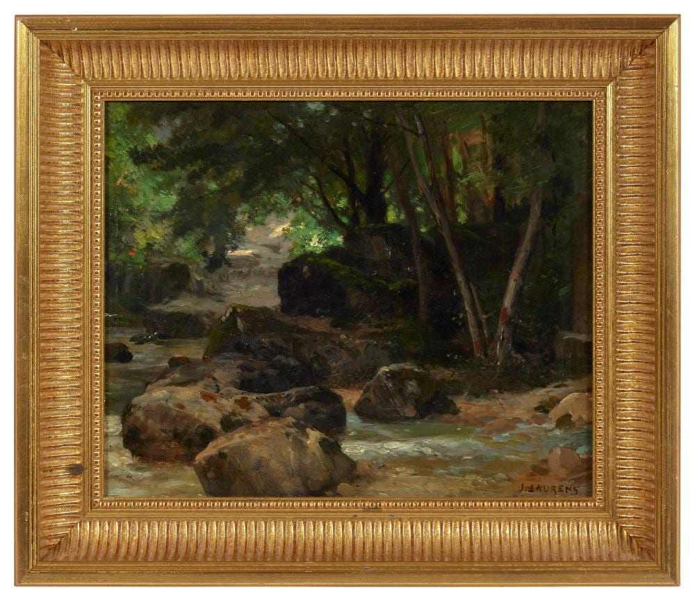 Jules Laurens comparable auction result: jules laurens 1825 1901 cours d eau en sous bois huile sur panneau sign en bas droite