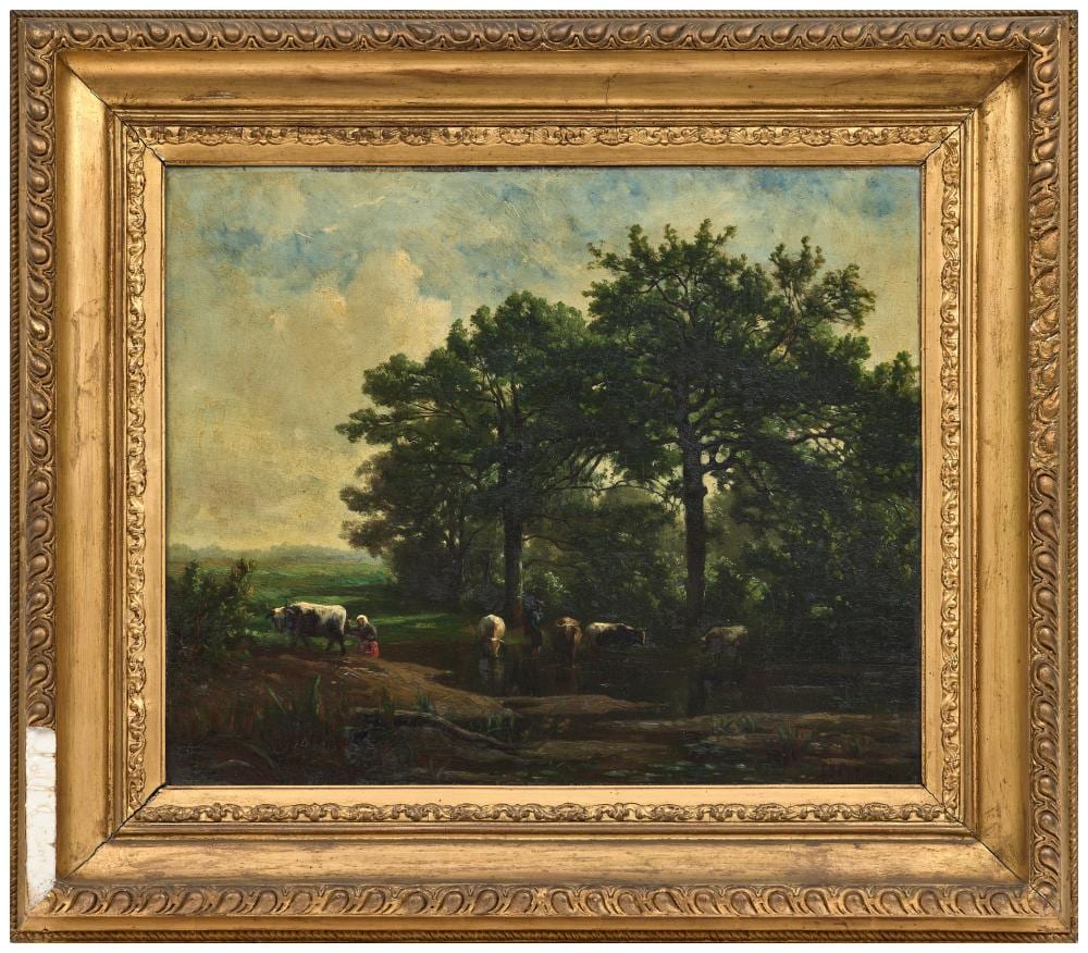 Jean Ferdinand Chaigneau comparable auction result: jean ferdinand chaigneau 1830 1906 fermi re et son troupeau de vaches la mare huile sur pann