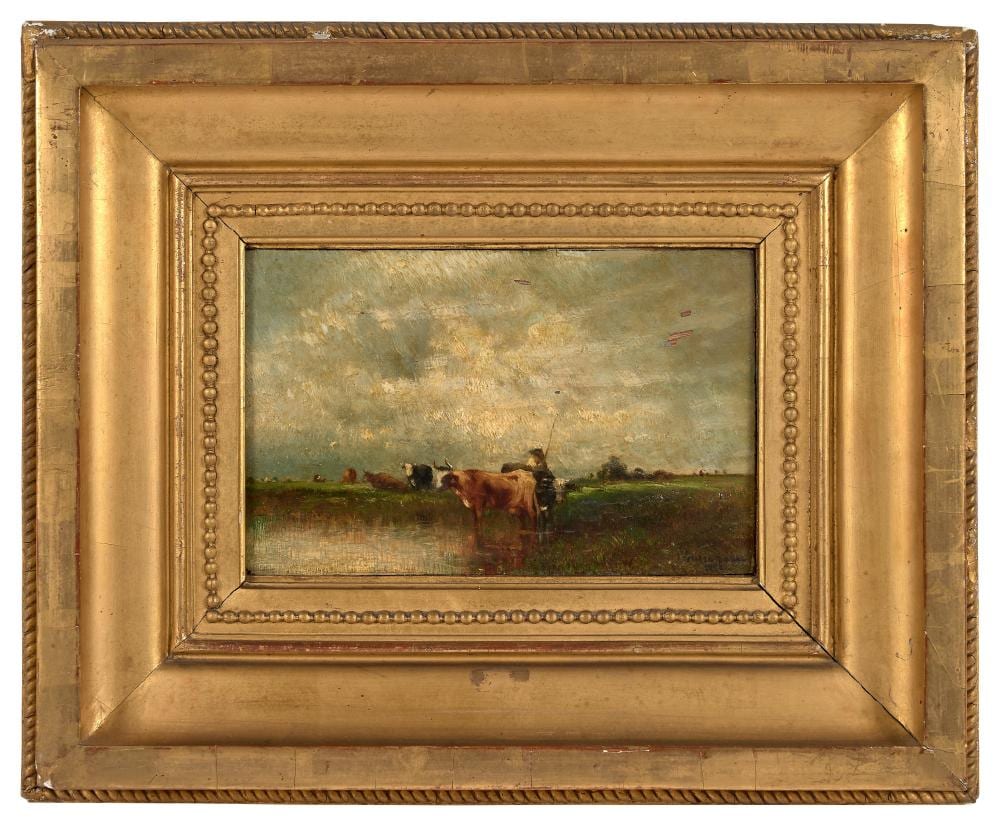 Victor Dupré comparable auction result: l on victor dupr 1816 1879 vaches la mare huile sur panneau sign en bas droite et da