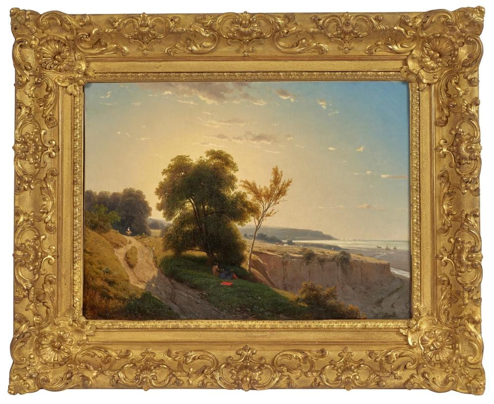 Auguste Lapito comparable auction result: louis auguste lapito 1803 1874 les falaises dans les environs d honfleur huile sur toile si