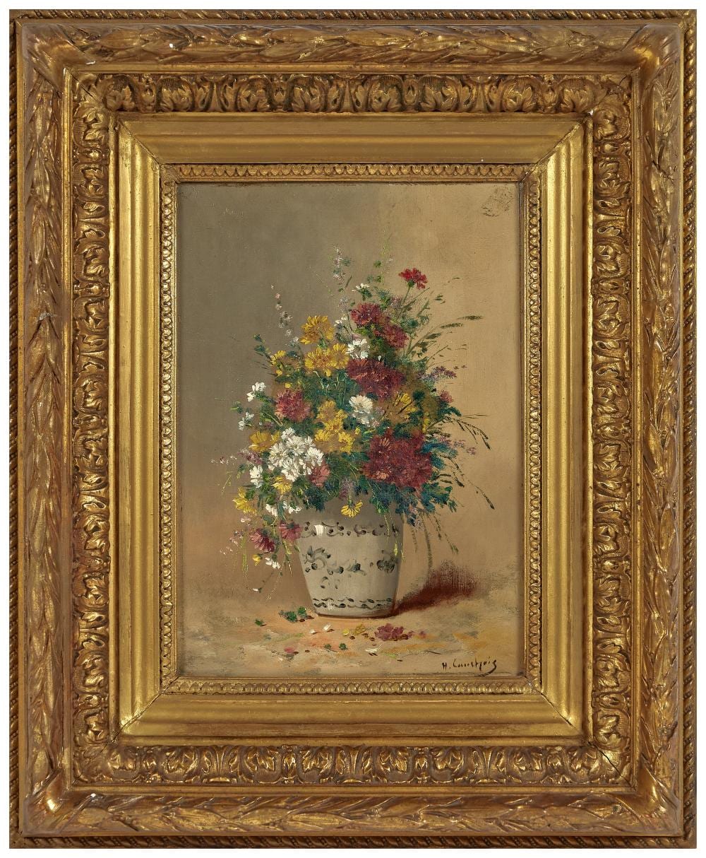 Eugène Henri Cauchois comparable auction result: eug ne henri cauchois 1850 1911 bouquet de fleurs sur un entablement huile sur toile sign