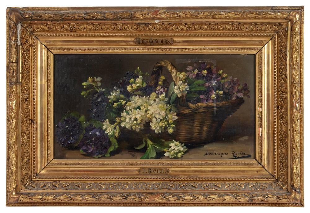 Dominique Hubert Rozier comparable auction result: dominique rozier 1840 1901 panier de fleurs huile sur toile sign en bas droite 22 5 x
