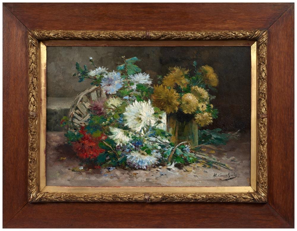 Eugène Henri Cauchois comparable auction result: eug ne henri cauchois 1850 1911 composition la corbeille de fleurs et au vase huile sur toi