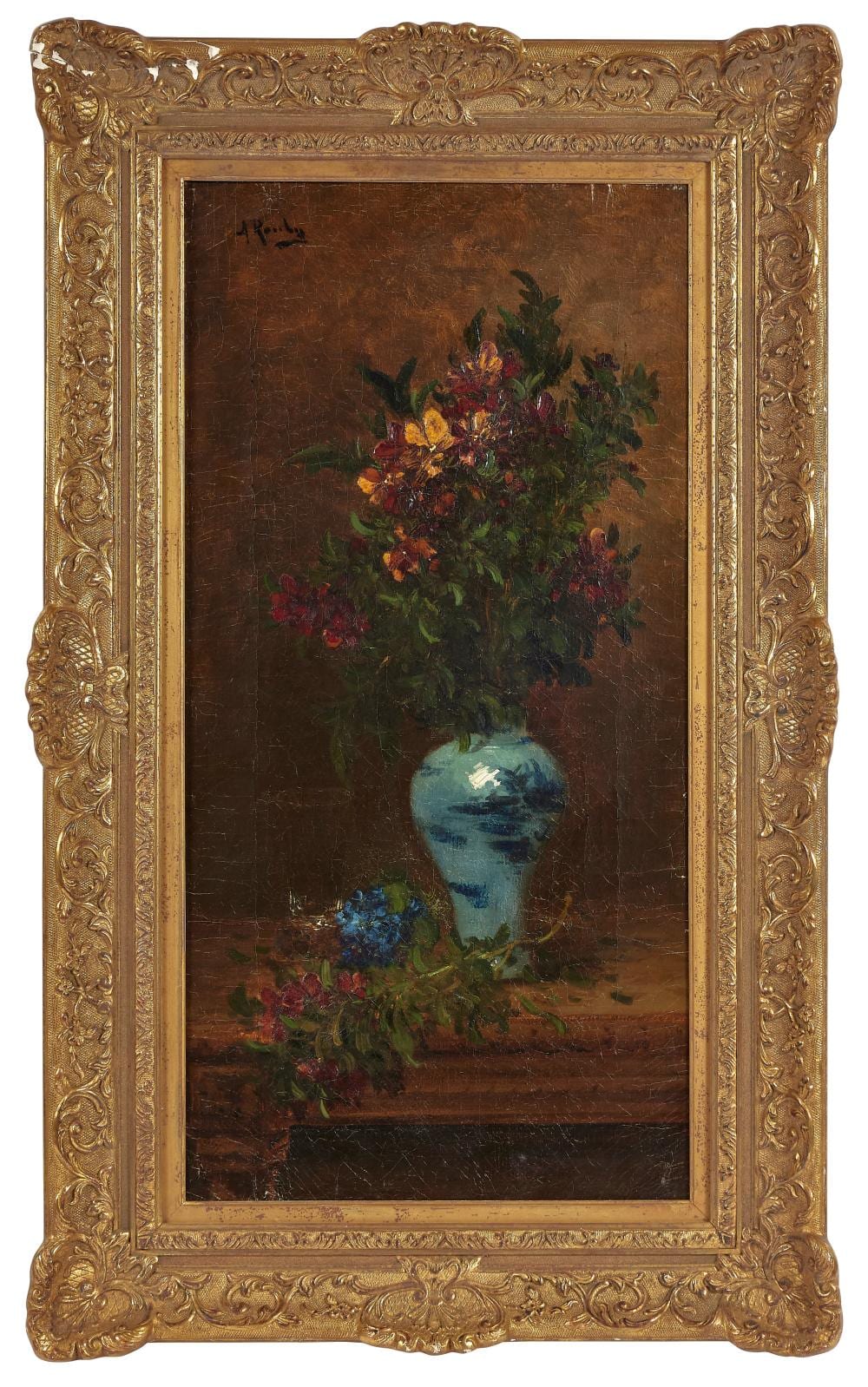 Alfred Rouby comparable auction result: alfred rouby 1849 1909 vase et fleurs sur un entablement huile sur toile sign en haut g