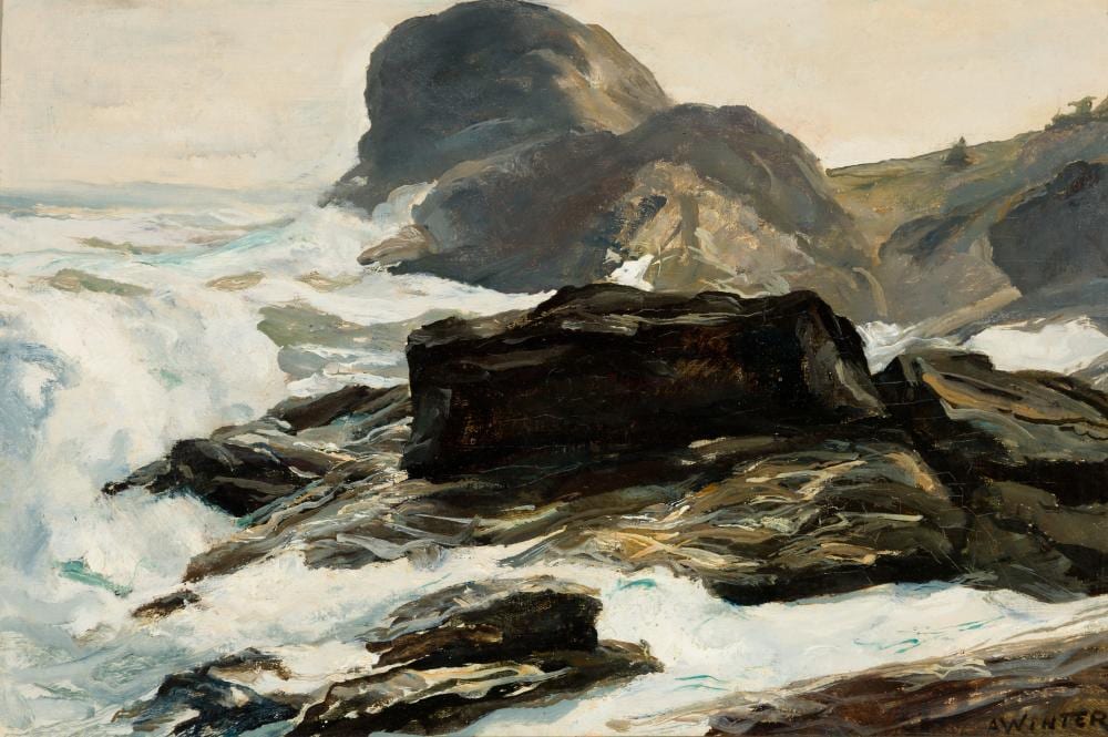 Andrew Winter comparable auction result: andrew winter estonian am 1892 1958 tide at gull rock monhegan maine oil on canvasboard framed
