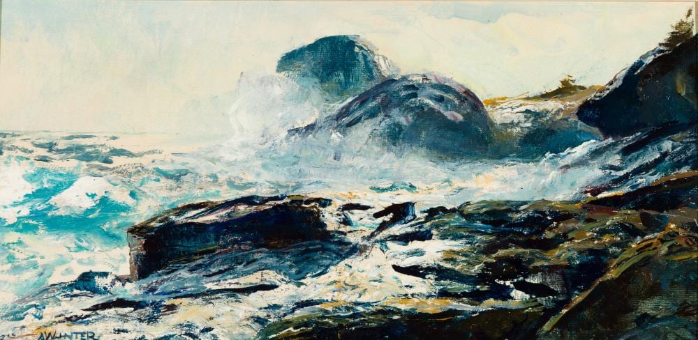 Andrew Winter comparable auction result: andrew winter estonian am 1892 1958 gull rock monhegan oil on panel framed