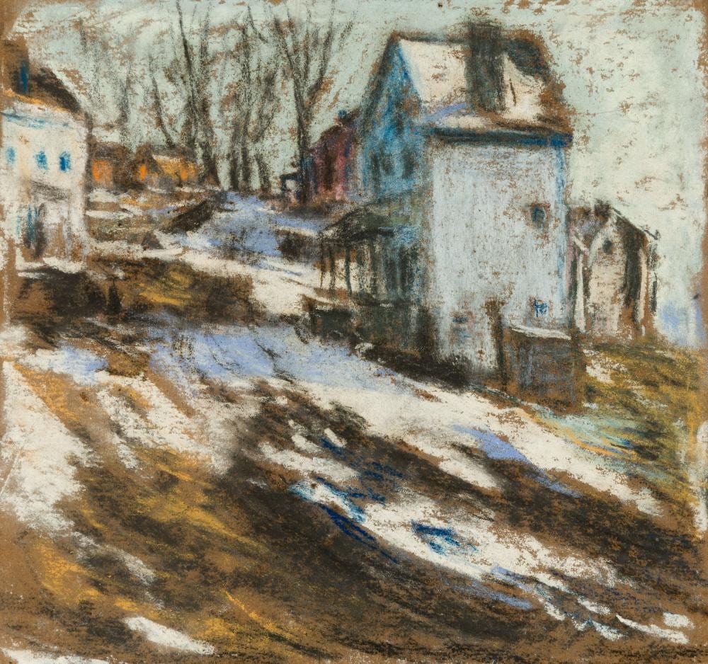 Fred Wagner comparable auction result: fred wagner am 1860 1940 thawing snow pastel on paper framed under glass