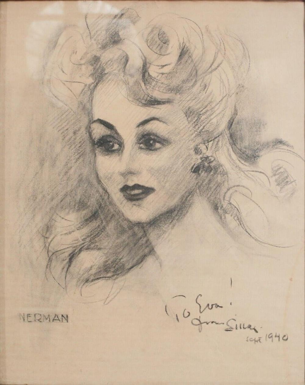 Einar Nerman comparable auction result: einar nerman sweden 1888 1983 charcoal drawing portrait of eva gabor