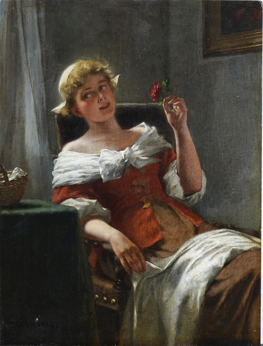 Max Volkhart comparable auction result: max volkhart 1848 1935 signed german luminous finely painted young woman portrait painting